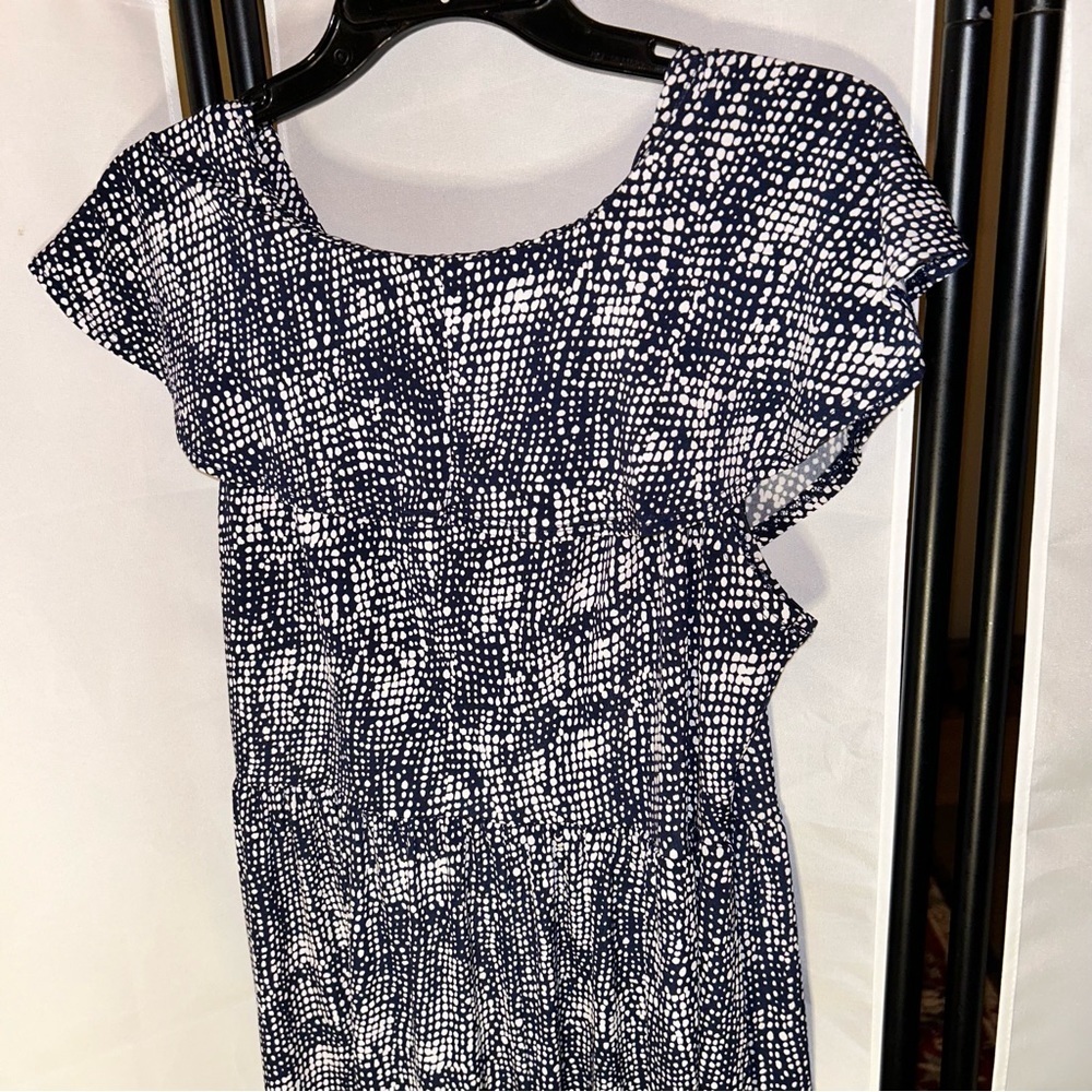 Torrid Abstract Navy/White Ruffled Laced Neckline Cottagecore High Low d… - Picture 5 of 8